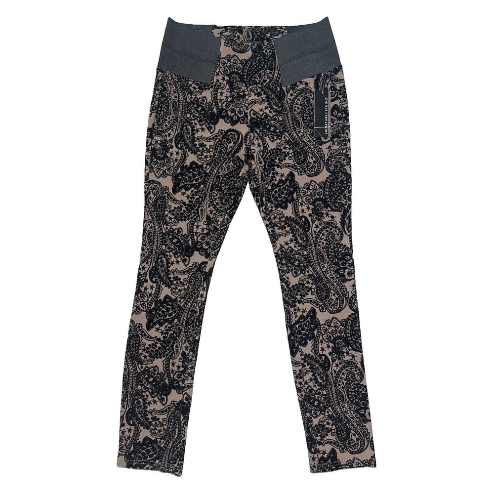Signature Studio Velvet Burnout Paisley Pants Women M Pull On Stretch Goth Boho